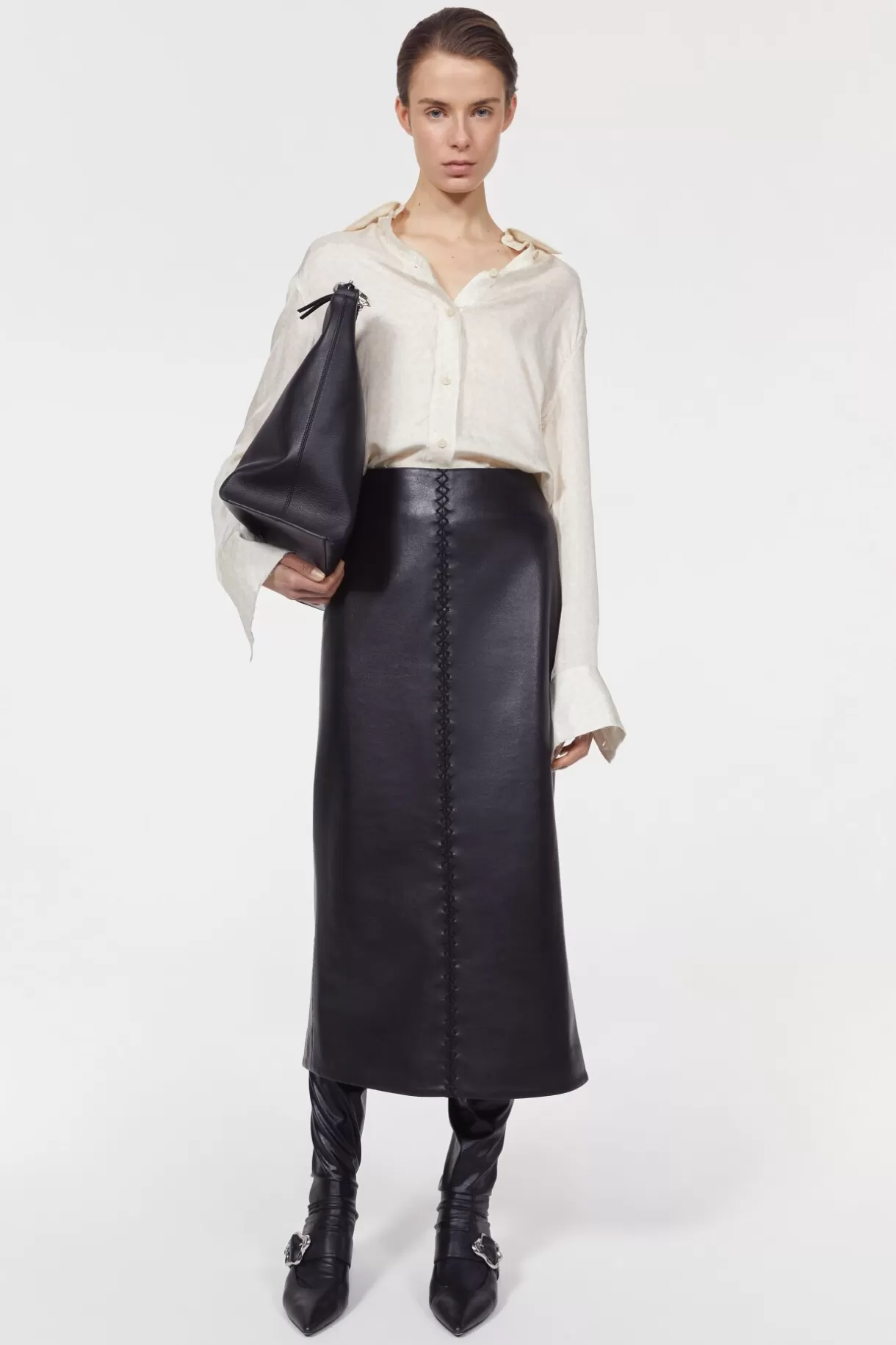 Women Rodebjer Helen Stitch Leather Skirt